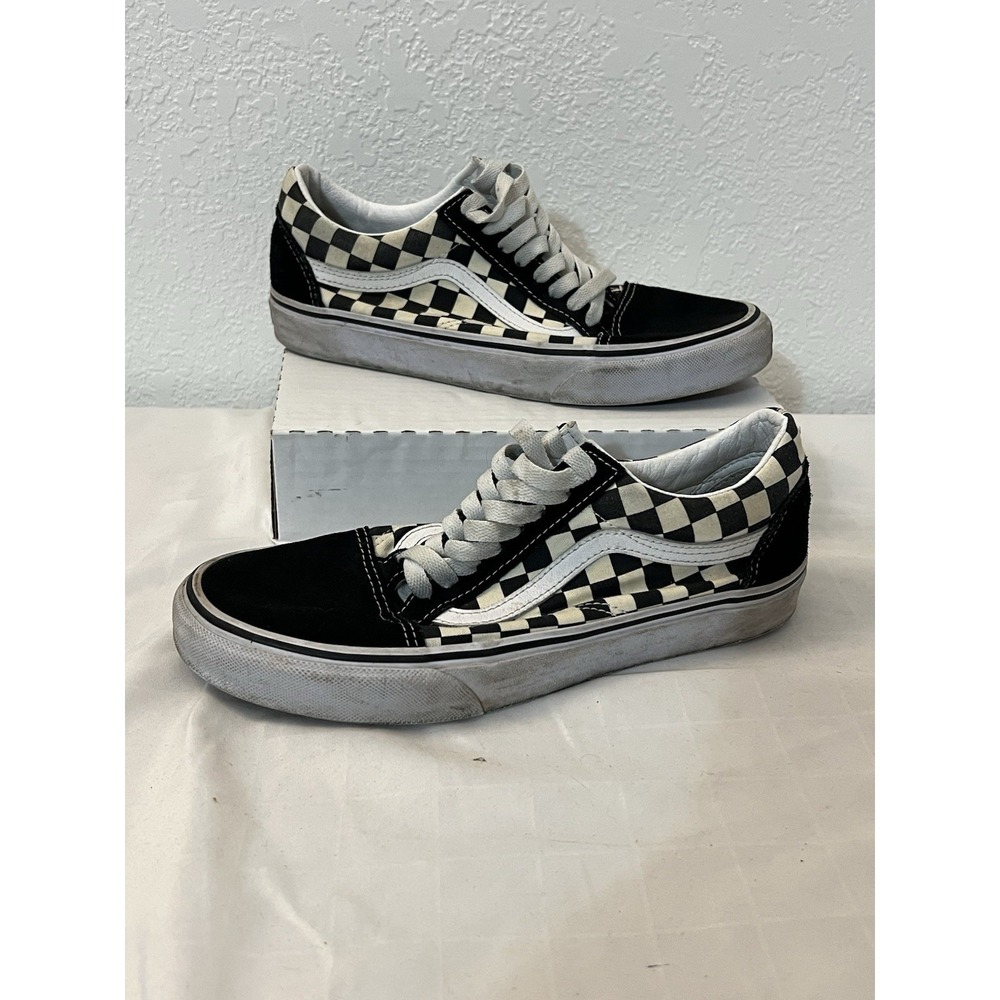 Vans Low Skate‎ Shoes Unisex M7.5 W9 Black Checkered Suede Lace Up Old Skool
